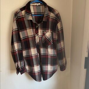 Maurices Plaid Button-Down Shirt in Red, Black & Cream